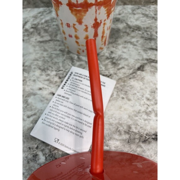 Starbucks Tumbler Thermal Mug Stainless Steel White-Orange Tie Dye Logo 16oz NWT - Picture 6 of 7